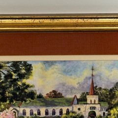 Signed A. R. Cox Small Framed Church Landscape Art Print Greenville SC