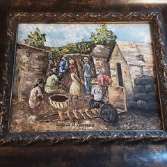 Ludovic J. Simpson Hatian Artist Signed & Framed Painting Of Village Scene