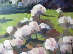 Landscape Oil Painting Original Italy Cityscape Blossom Trees Wall Art 18″х20″