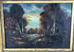 Amazing! Antique Romantic Realist Oil Canvas Artist Signed Art Gold Gesso Frame