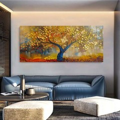 Lucky tree Golden original Abstract Handpainted Oil Painting On Canvas Blue red