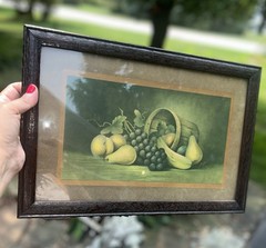 ANTIQUE VINTAGE FRUIT STILL LIFE PAINTING PRINT 15” X 10” Signed