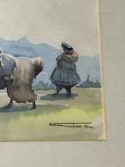Peru Original Watercolor Painting Llamas & Village Machu Picchu Set Of 2