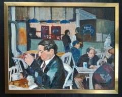 VINTAGE MARKETPLACE~RESTAURANT PAINTING~SIGNED SUSAN EGAN-LOOK !