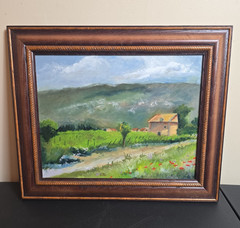 Landscape Oil Painting Rural Farmhouse Countryside Wood Frame Windberg Art Panel