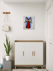 Original Folk Art Cat Painting Signed Colorful Wall Art STerling Paper 11×14