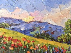 Original Art Oil Painting California Poppies Landscape Impasto Artwork 8x10in