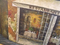 ORIGINAL SIGNED VINTAGE MARIEL CHAPOT LARGE FRENCH RESTAURANT OIL PAINTING