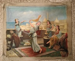 Turkish Oriental original painting, signed, Dancing Girl in Harem. 23.5X19.5(h)
