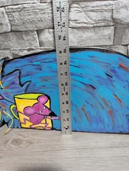 Beeb Benson 9×28″ Cat & Mouse Folk Art Painting On Wood Wall Plaque Seagrove Fl.