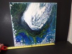 Original „Peaceful“ Acrylic Fluid Pour Painting 20×20 Canvas Resin Coated AR10