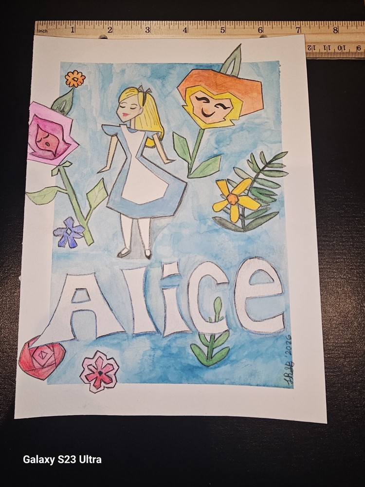 Disney Alice In Wonderland Inspired Watercolor Original Painting On 7″ X 9.25″