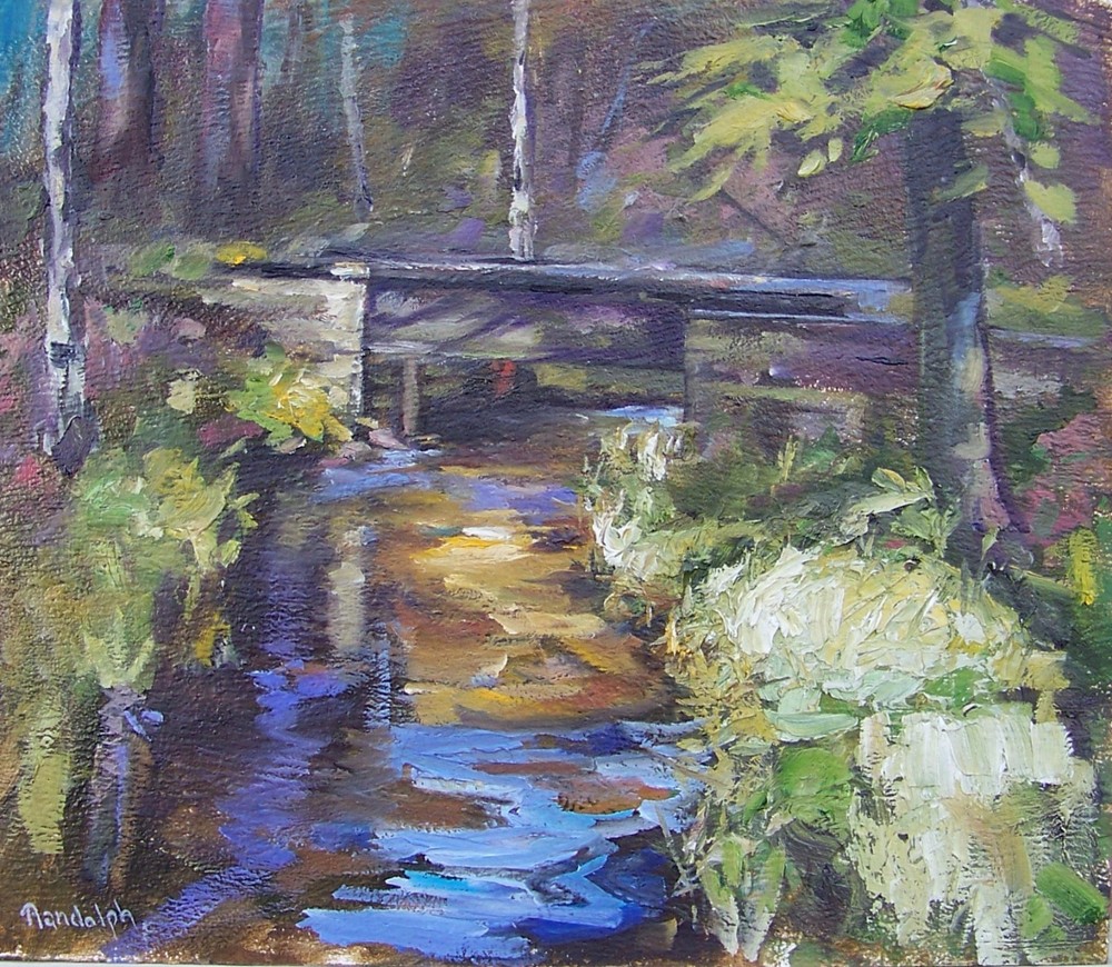 „Bridge Over Creek“ Jeffrey Randolph Bond – plein air on gesso panel 12×14