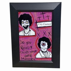 Original Painting Evil Politics City Council Ooak Framed Horror Art Halloween