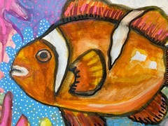 7”x5.5”, Clown Fish In The Coral Reef, Watercolor, Handmade, Signed, COA.