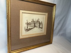 Antique Engraving Chateau de Chaumont Matted Framed By LEOPOLD ROBIN 19th c