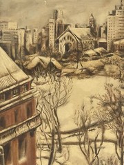 Vintage Landscape City Scene Painting On Canvas Framed Signed And Dated 1943