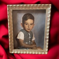 Vtg Portrait Of Little Boy Painting Or Photograph Framed Home Decor Brown Hair