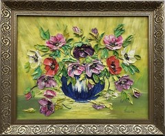 Unknown Expressionist Flower Still Life Oil Painting Impasto Vintage 59X49Cm