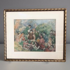 Vintage Folk Art Signed Framed Original 15” x 13 1/4”