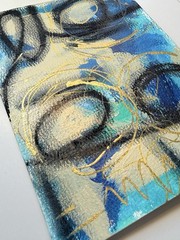 Original Abstract Mixer Media 7”x5” Painting Office Decor Blue Black Gold Art