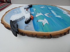 Hand Painted Lake Superior Seagull Wood Cut-Out On Live Edge Basswood By Phyllis
