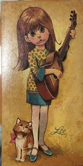 LARGE Vintage Big Eyed Girl And Cat „Go-Go“ Teen Rocker 1960s Retro Mod by Lee