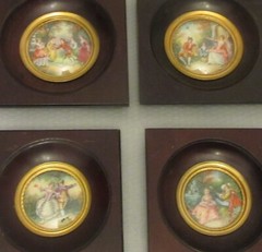 Antique French Miniature Paintings Romantic Courting Lovers Dancing Framed Set 4