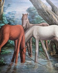ORIGINAL HAITIAN ART PAINTING BY CARLOS JN. BAPTISTE FARMERS LANDSCAPE HORSES 24