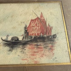 Antique Painting Maritime Nautical 1901 SIGNED Watercolor Wall Art 22×16 Framed