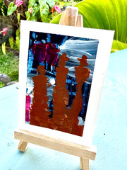 ACEO/ATC Original Acrylic Mini Painting „Shadowy Figures“ Signed 3.5×2.5