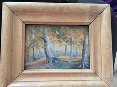 Vintage Original Small Gem Oil Painting Plein Air Landscape Trees Fall unsigned