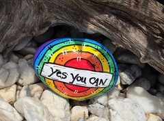 Hand Painted Kindness Rock painting Art Gift flowers faith YES YOU CAN painting