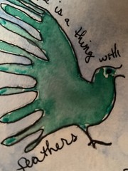 ACEO watercolor art by PJ, art card 2.5 x 3.5: hope is a thing