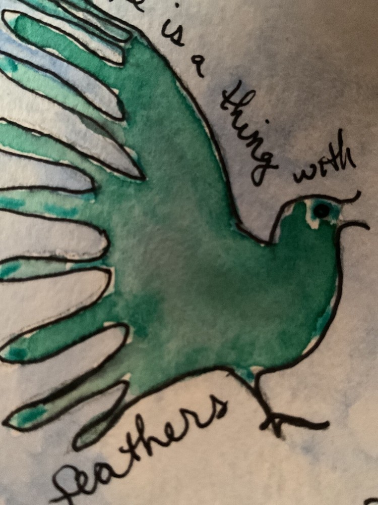 ACEO watercolor art by PJ, art card 2.5 x 3.5: hope is a thing