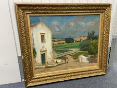 Georges Andre Klein (French 1901-1992) Portuguese Village with Church O/C Signed