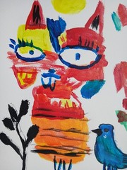Abstract/Expressionism Cat Drawing 11×14 One of a Kind Colorful Art Painting