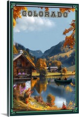 Colorado Cabin Fishing Lake Mountains Art Travel Poster or a Canvas Wrap art