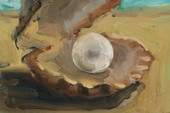 Seashell Pearl Oil Painting Framed Oyster Original Wall Art Beach House Decor