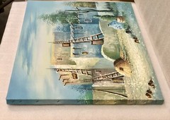 90’s 16×20 Signed Oil Painting ‚W. Zeller‘ Southwest/Adobe Houses Cactus Desert