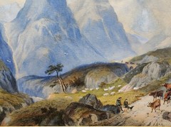 ATTRIB TO W. BARNETT „GLENCOE“ ANTIQUE HIGHLAND WATERCOLOUR PAINTING 44.5X61 CM.