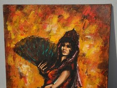Large Oil on Canvas Picture Painting of a Spanish Flamenco Dancer by N. Albano
