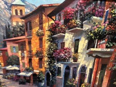 🎨 Howard Behrens “Village Hideaway” Signed Hand-Embellished Canvas Masterpiece