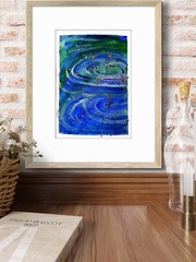 Colorful Water Ripples Abstract Impressionist Original Watercolor 5×7 Signed.