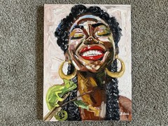 ORIGINAL OIL PAINTING AFRICAN WOMEN PORTRAIT ON STRETCH CANVAS SIGNED 12×16