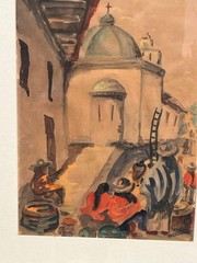 Vintage Latin American Art Landscape Watercolor Painting Artist Signed Framed