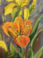 Irises Original Oil Painting Yellow Flowers Wall Art 12×16 Floral Wall Decor
