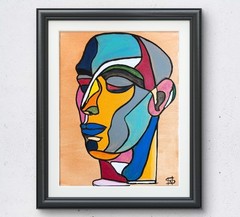 WS original cubist man hand painte 14X11 canvas acrylic abstract modern fine art