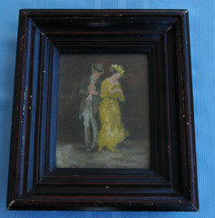 Antique 1925 Oil on Board of a Man and A Shy Woman by Johannes Martin Scheible