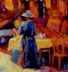French Village Cafe – Original Oil Painting 30×30 – Kate Johnson, Hawaii